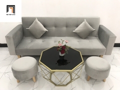 J2 Bộ ghế sofa giường bật nằm SFGTV 2m xám trắng vải nhung