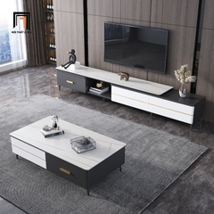 Q2 Bàn sofa đá trắng chữ nhật BSF46 Lamoa phòng khách hiện đại