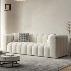 E1 Bộ ghế sofa vải lông cừu màu trắng KT70 Kaisei trang trí xinh xắn