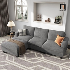C5 Set ghế sofa băng kèm đôn vuông BT186 Nolany 2m1 xám đen vải nỉ