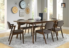 Bộ bàn ăn dài 1m6 32-KH6-G43-B108 6 ghế bọc nệm vải