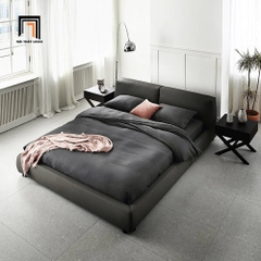 Giường ngủ bọc da giả xám đen GN40 Harley hiện đại