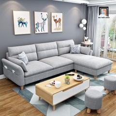 A3 Ghế sofa góc L đẹp GT128 Slope 2m4 x 1m6 xám trắng vải nỉ