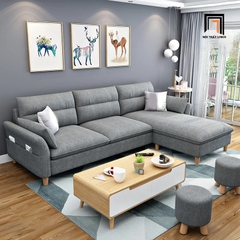 A3 Ghế sofa góc L đẹp GT128 Slope 2m4 x 1m6 xám trắng vải nỉ
