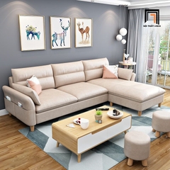 A3 Ghế sofa góc L đẹp GT128 Slope 2m4 x 1m6 xám trắng vải nỉ