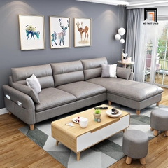 A3 Ghế sofa góc L đẹp GT128 Slope 2m4 x 1m6 xám trắng vải nỉ