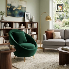 G1 Ghế sofa đơn hạt đậu DT46 Simpson vải nhung nỉ xanh lá