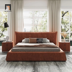 Giường ngủ bọc da giả GN57 Elsie 1m6 x 2m màu cam đậm