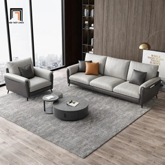 C2 Ghế sofa băng sang trọng dài 2m BT136 Jing phối màu da Pu xám