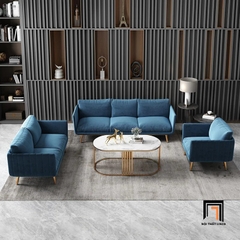 H1 Set 2 ghế sofa phòng khách KT111 Genlis vải nhung chân inox đẹp