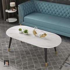 H2 Bàn sofa phòng khách nhỏ gọn BSF43 Camin mặt đá oval 1m