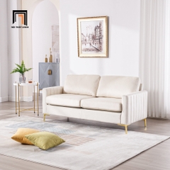 J3 Set ghế sofa vải nhung trắng kem KT137 Cedar kiểu dáng xinh xắn