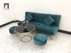 E5 Bộ ghế sofa giường đa năng SFG xanh lá vải nhung cho phòng ngủ