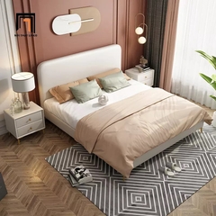 Giường ngủ hiện đại GN12 Flady giá rẻ da giả trắng kem