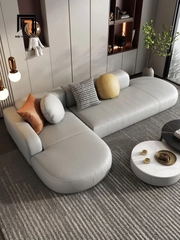 C4 Ghế sofa góc L kiểu cong GT250 Decoy 2m5 x 1m5 da xám trắng
