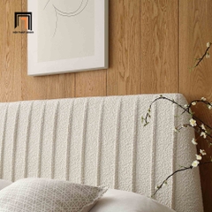 Giường ngủ mẫu hiện đại GN66 Helia vải lông cừu xám trắng