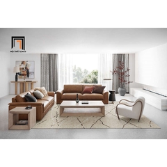 B1 Ghế sofa băng gia đình cao cấp BT311 Wythe 1m9 da giả màu nâu