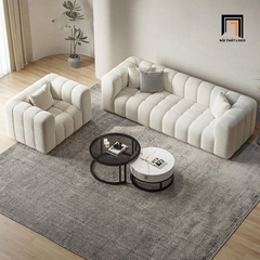 E1 Ghế sofa băng đẹp vải lông cừu BT267 Kaisei dài 2m màu trắng kem