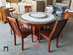 Bộ bàn ăn mặt đá tròn 1m3 GF36-BAD6-G300-B351 6 ghế gỗ