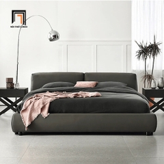 Giường ngủ bọc da giả xám đen GN40 Harley hiện đại