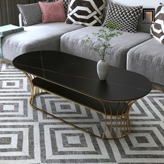 V1 Bàn sofa mặt đá oval 2 tầng BSF50 Kirdy 1m khung chân uốn cong