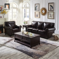 J1 Bộ ghế sofa phòng khách châu Âu KT162 Clyro da Pu nâu đậm