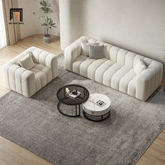 E1 Bộ ghế sofa vải lông cừu màu trắng KT70 Kaisei trang trí xinh xắn
