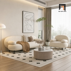 D1 Bộ ghế sofa xinh xắn màu trắng kem KT56 Nina kiểu dáng cong