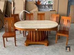Bộ bàn ăn nhà bếp oval GF23-BAD6-G300-B358 mặt đá dày