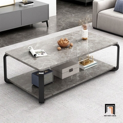 O1 Bàn sofa mặt đá trắng 2 tầng BSF25 Basel 1m khung chân vàng