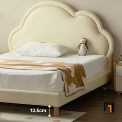 Giường ngủ bọc da simili GN38 Dillian màu trắng kem xinh xắn