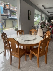 Bàn ăn gỗ màu nâu GF18-BAD6-G317-B359 mặt đá tròn 1m3