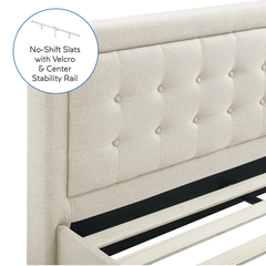 F3 Giường ngủ vải nỉ trắng kem GN3 Pinheiro 1m6 x 2m giật nút