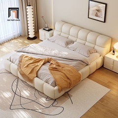 D2 Giường bọc da giả xám trắng GN93 Brodie phòng ngủ cao cấp