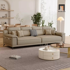 B1 Ghế sofa băng da hiện đại BHQ62 Pilton 2m4 da giả xám trắng