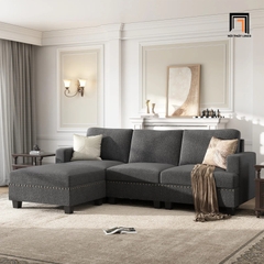 C5 Set ghế sofa băng kèm đôn vuông BT186 Nolany 2m1 xám đen vải nỉ