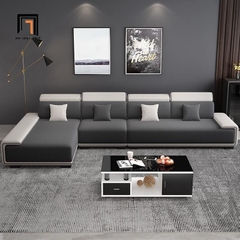 E2 Ghế sofa góc L lớn GT259 Ramia 3m2 x 1m8 phối màu vải đen trắng