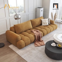 A1 Bộ ghế sofa nệm chia múi đẹp KT72 Muranso vải nhung trắng kem