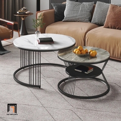 E3 Cặp bàn sofa mặt đá tròn BSF34 Rolate khung chân xòe xinh xắn