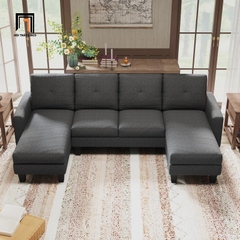 H2 Bộ Ghế Sofa U UT27 Eilean 2m6 Xám Than Bọc Vải Nỉ Bố