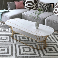 V1 Bàn sofa mặt đá oval 2 tầng BSF50 Kirdy 1m khung chân uốn cong