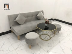 I2 Set ghế sofa giường nằm xinh xắn SFG xám trắng vải nỉ nhung