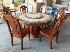 Bàn ăn gỗ màu nâu GF18-BAD6-G317-B359 mặt đá tròn 1m3