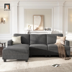 C5 Set ghế sofa băng kèm đôn vuông BT186 Nolany 2m1 xám đen vải nỉ