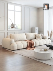 A1 Bộ ghế sofa nệm chia múi đẹp KT72 Muranso vải nhung trắng kem