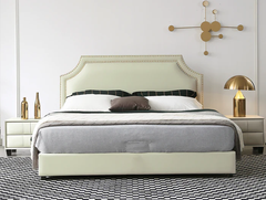 Giường ngủ tân cổ điển GN73 Emmett da giả trắng kem