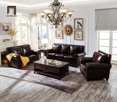 J1 Bộ ghế sofa phòng khách châu Âu KT162 Clyro da Pu nâu đậm