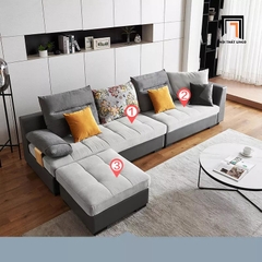 C1 Bộ ghế sofa góc chữ L GT18 Linsy 3m25 x 1m6 phối màu vải nhung