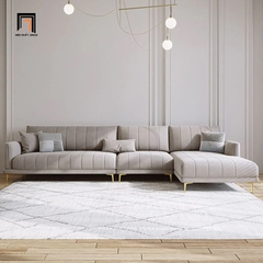 C5 Bộ sofa góc L vải nhung xám GT207 Forli 2m3 x 1m6 nệm ngồi chia ô