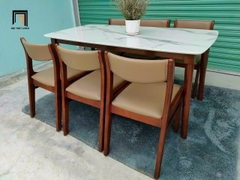 Bộ bàn ăn 6 ghế gia đình 18-KH6-G10-B110 nệm ngồi da